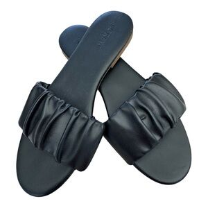 J. Crew Black Ruched Leather Slide Sandals - Women